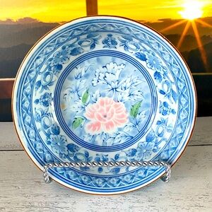 Vintage Blue and White Andrea By Sadek Floral Porcelain Nesting Bowl 7.5”